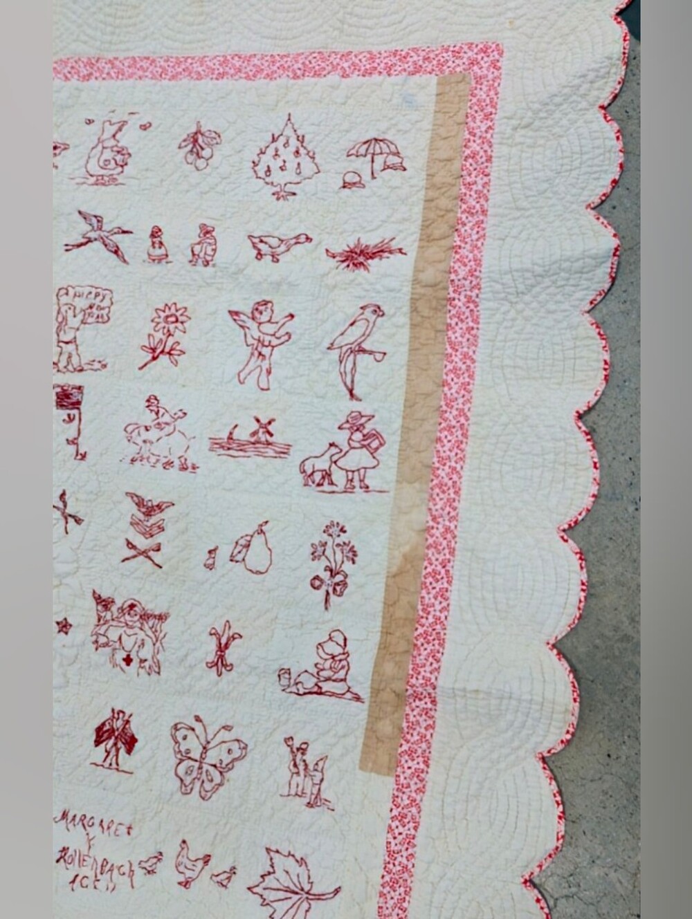 Vintage WWI Armistice Redwork Quilt PEACE 1918 - Picture 7 of 7